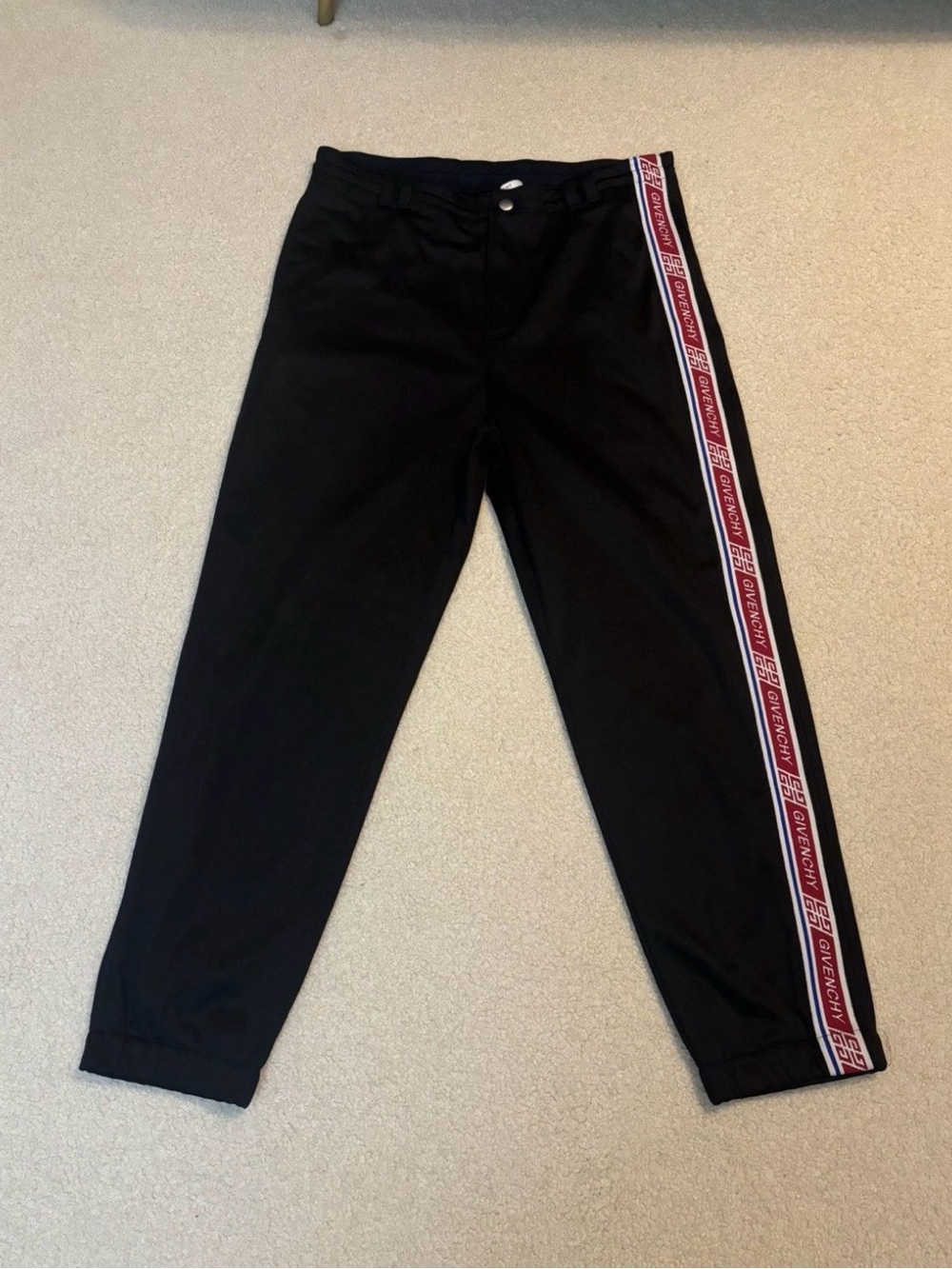 Givenchy Repeating Logo Tape Track Sweatpants Black Red